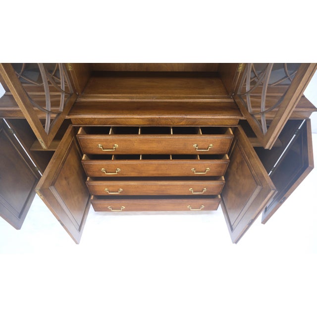 Large Wide Mahogany Individual Bubble Glass Panes Doors Breakfront China Cabinet