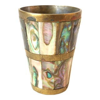 Mid 20th Century Mother of Pearl & Brass Shot Glass For Sale