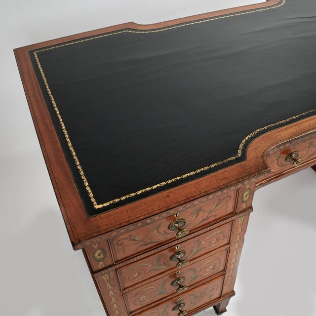 Early 20th Century Antique English Adams Style Leather Top Desk For Sale - Image 5 of 13