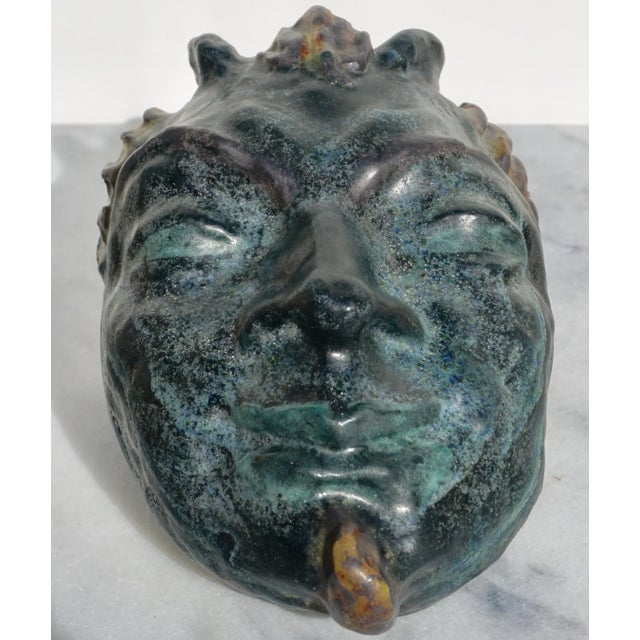 A rare and large pate de verre molded sculpture of the mythological God Pan. Very thick and heavy; this glass piece is...