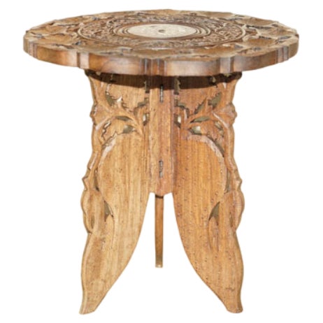 Antique Burmese Carved Rosewood Octagonal Folding Table For Sale