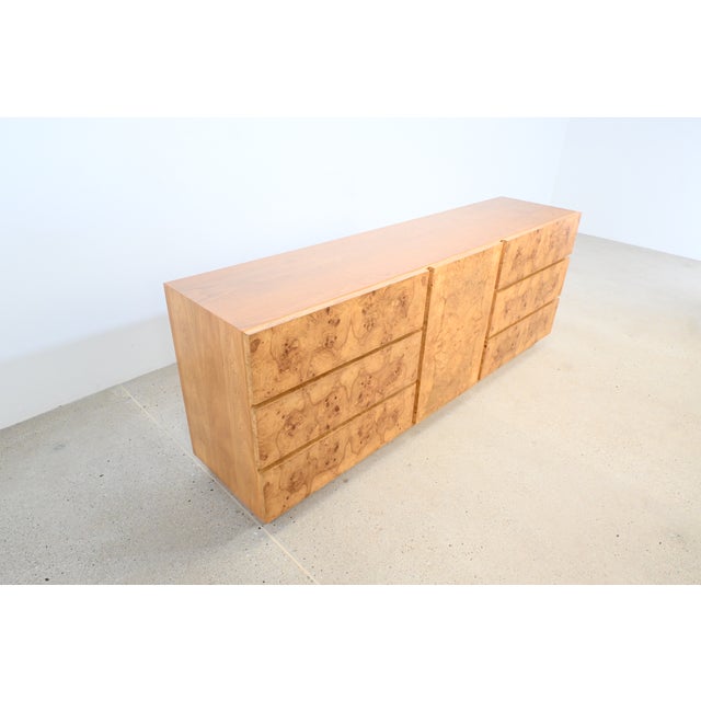 Mid-Century Modern Milo Baughman Style Mid-Century Modern Burl Wood Dresser or Credenza by Lane Furniture | Newly Refinished For Sale - Image 3 of 16