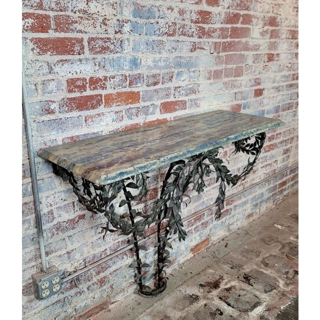 19th century Art Nouveau Marble Top Bronze Console w/leaves Motif late 19th century elaborate French Bronze console with...