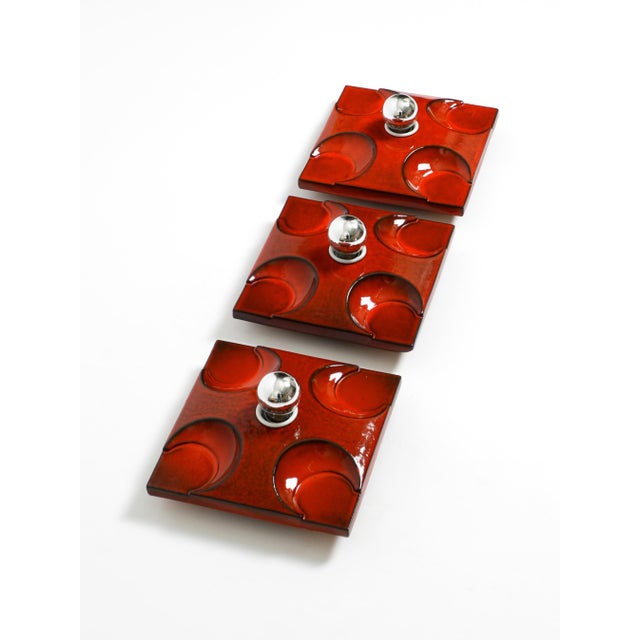 Space Age Red Ceramic Wall Lamps, 1970s, Set of 3 For Sale - Image 6 of 18