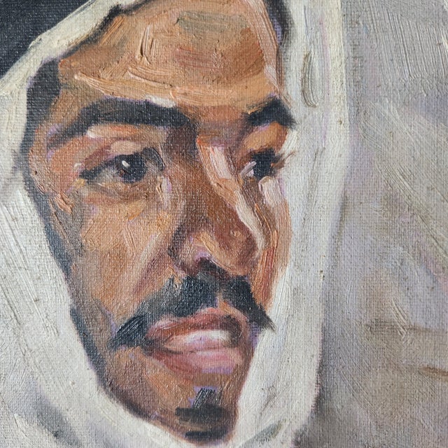 1960s 1960s Oil on Canvas Portrait Painting of a Handsome Arab Man For Sale - Image 5 of 7