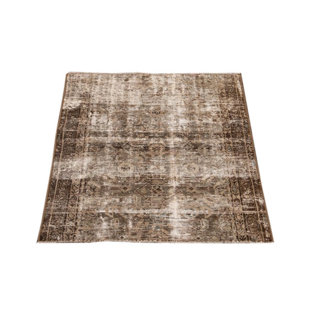 Islamic Early 20th Century Vintage Distressed Square Wool Rug For Sale - Image 3 of 7