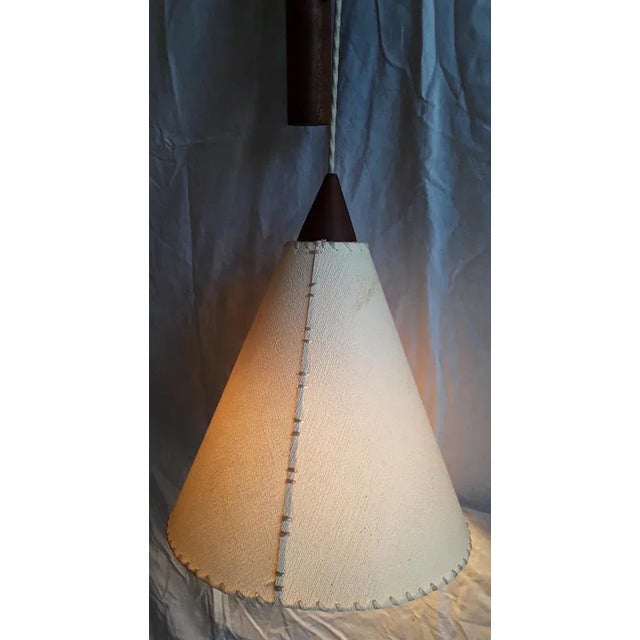 Vintage Height-Adjustable Ceiling Lamp with Mounting and Counterweight in Teak with a Cream-Colored Paper Screen, 1970s For Sale - Image 6 of 8