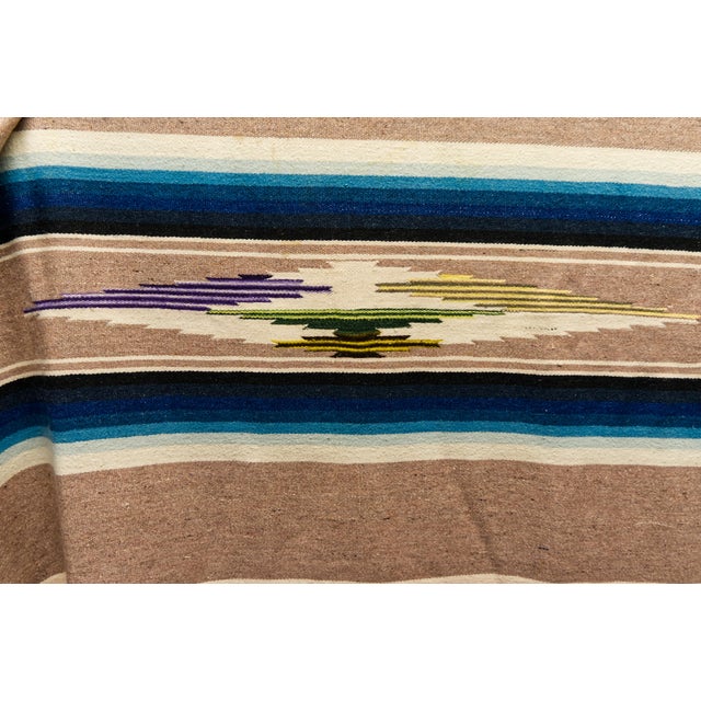 Mid Twentieth Century Southwest Style Hand Loomed Wool Sarape Blanket For Sale - Image 4 of 6