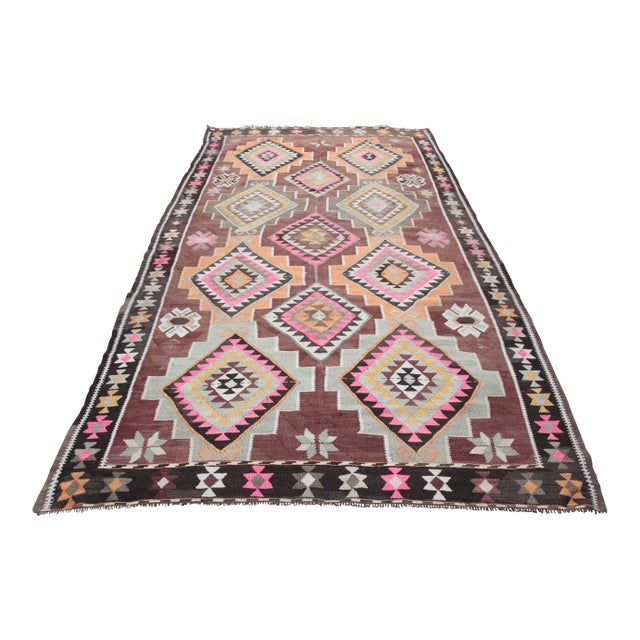 Vintage Flatweave Color Turkish Kilim Rug -11'5''x6'4' For Sale