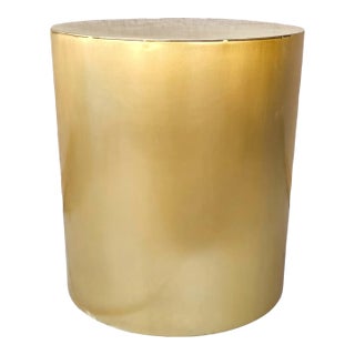 Vintage Solid Brass Drum Table Attributed to Brueton, 1/8" Heavy Gauge Brass, Polished & Lacquered For Sale