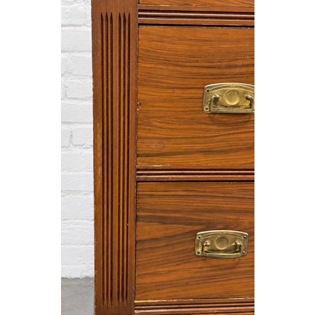Wood Antique Danish Pine Chest of Drawers | Carved Details + Brass Hardware, Late 19th Century For Sale - Image 7 of 15