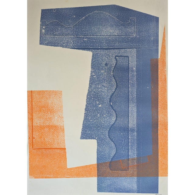 Blue Contemporary 'Elvis' Original Abstract Geometric Monoprint by British Artist Olivia Bouzyk, Framed For Sale - Image 8 of 9