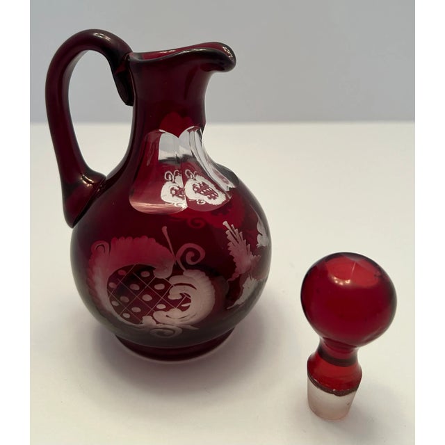 Ruby Red Early 20th Century Cut-To-Clear Royal Ruby Red Bohemian Glass Cruet For Sale - Image 8 of 12