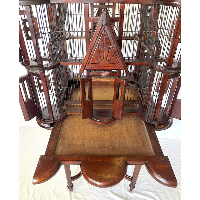 Traditional Vintage Victorian Style Whimsical Wood Functional Birdcage on Stand For Sale - Image 3 of 12