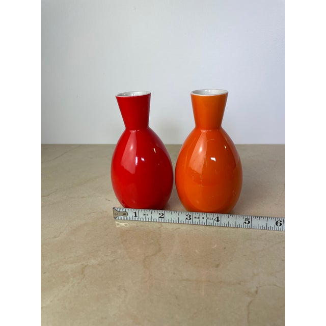 Ceramic Pair Vintage Omc Japan Ceramic Sake Bottles, Red & Orange For Sale - Image 7 of 7
