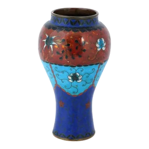 Large Antique Early Meiji Japanese Cloisonne Enamel Lotos Vase