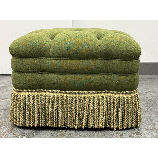 Traditional Bespoke Green Tufted Ottoman + Casters For Sale - Image 3 of 12