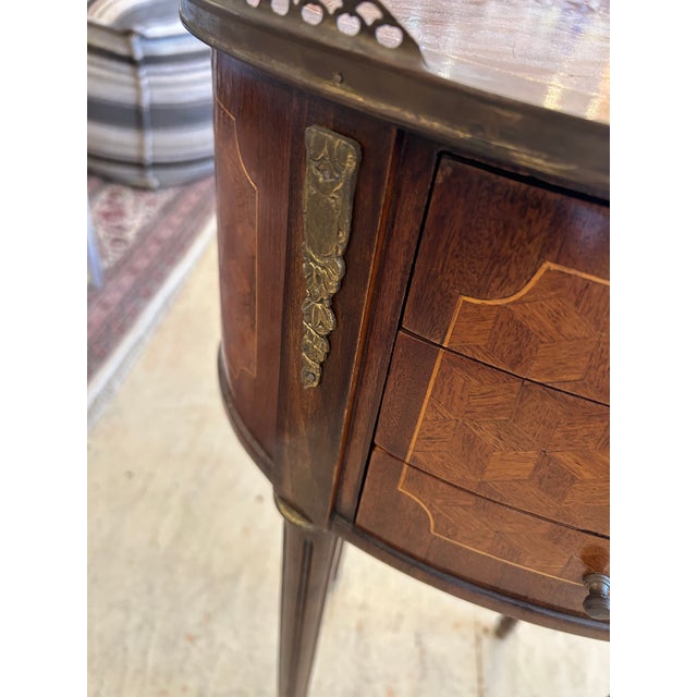 Marquetry French 19th Century Inlaid Oval Side Table or Nightstand For Sale - Image 14 of 14