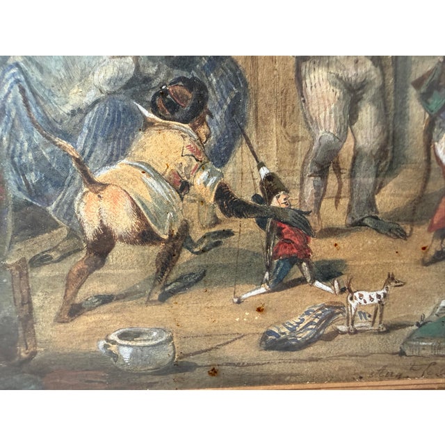 19th Century Antique 1800's August L Anthropomorphic Monkeys in a Kitchen Watercolor Painting For Sale - Image 5 of 14