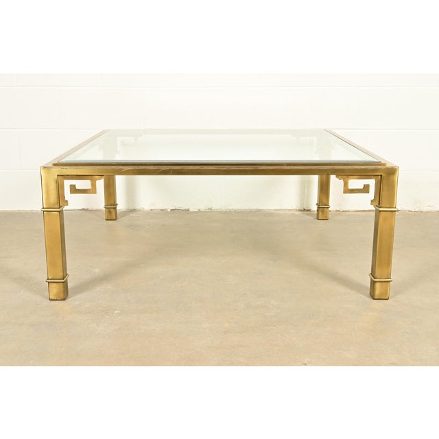 Mastercraft Mastercraft Hollywood Regency Greek Key Brass and Glass Cocktail Table, 1970s For Sale - Image 4 of 10