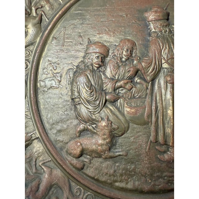 Large 14lbs Antique Ornate Bronze Patinated Cast Iron Relief Wall Charger Plaque For Sale - Image 11 of 12