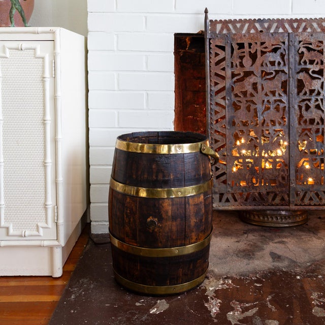 Coffee Antique Dutch Wood Cooper Barrel With Brass Hoops and Handle For Sale - Image 8 of 18