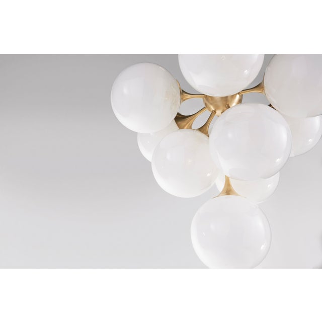 AERIN for Visual Comfort Signature Cristol Tiered Chandelier in Hand-Rubbed Antique Brass with White Strie Glass For Sale - Image 9 of 11