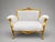 1980s French Louis XVI Gold Velvet Beech Settee For Sale - Image 4 of 16