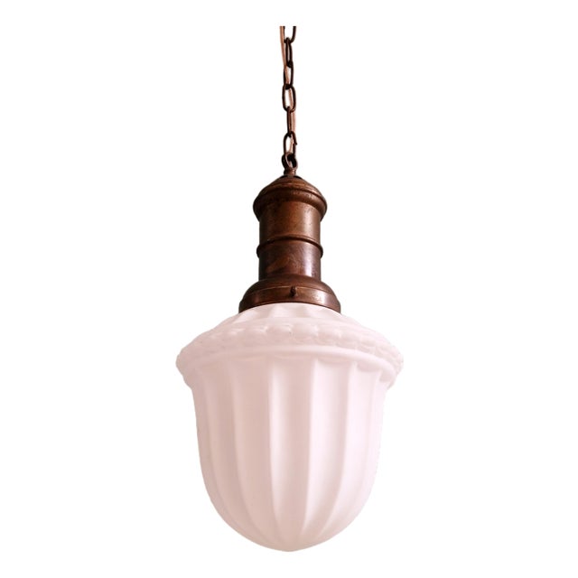 Art Deco Pendant Light in Molded White Pressed Glass, 1920s-1930s For Sale