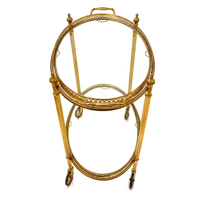Maison Jansen Maison Jansen Attributed Brass Bar Cart Vintage French Mid-Century Modern Hollywood Regency For Sale - Image 4 of 13