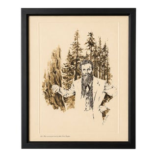 John Muir “Among His Beloved Giant Sequoias” Framed Print | Conservationist Wall Art | 12” W X 14.5” H For Sale