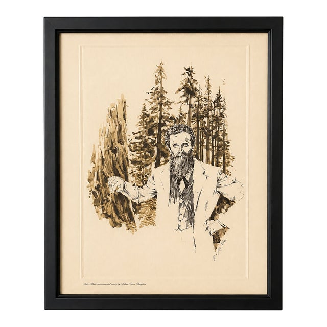 John Muir “Among His Beloved Giant Sequoias” Framed Print | Conservationist Wall Art | 12” W X 14.5” H For Sale