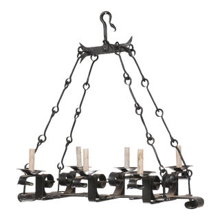 French Forged Iron Six Lights Black Chandelier For Sale