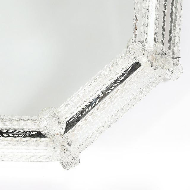 1950s Mid-Century Venetian Braided Glass Rods & Reversed Etched Octagonal Mirror For Sale - Image 5 of 12