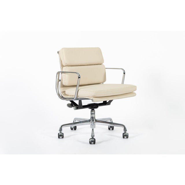Cream Eames for Herman Miller Tan Cream Office Chairs in Schumacher Vegan Leather For Sale - Image 8 of 11