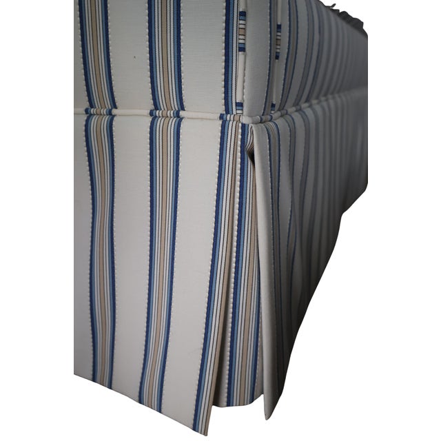 Ethan Allen Ethan Allen Custom Camelback Sofa in Dimensional Woven Blue & Ivory Stripe For Sale - Image 4 of 18