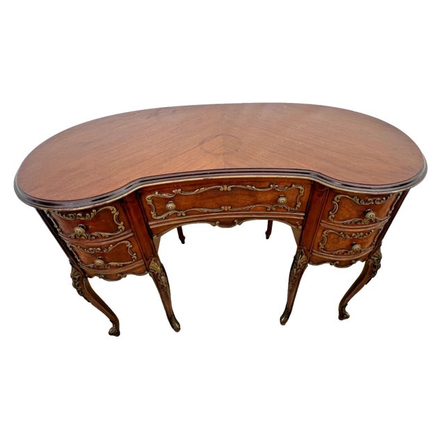 Gorgeous Vintage French Desk Kidney Shaped Vanity four Carved Drawers Petite Size 43" Wide X 20" Deep X 31" Tall. Very...