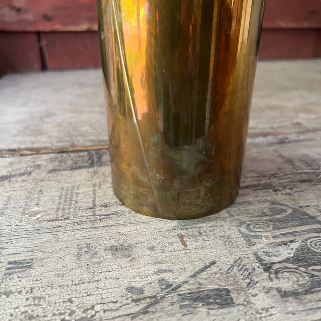 1960s Vintage Brass Fluted Vase 9"x5" India Handmade Decorative Accent For Sale - Image 5 of 11