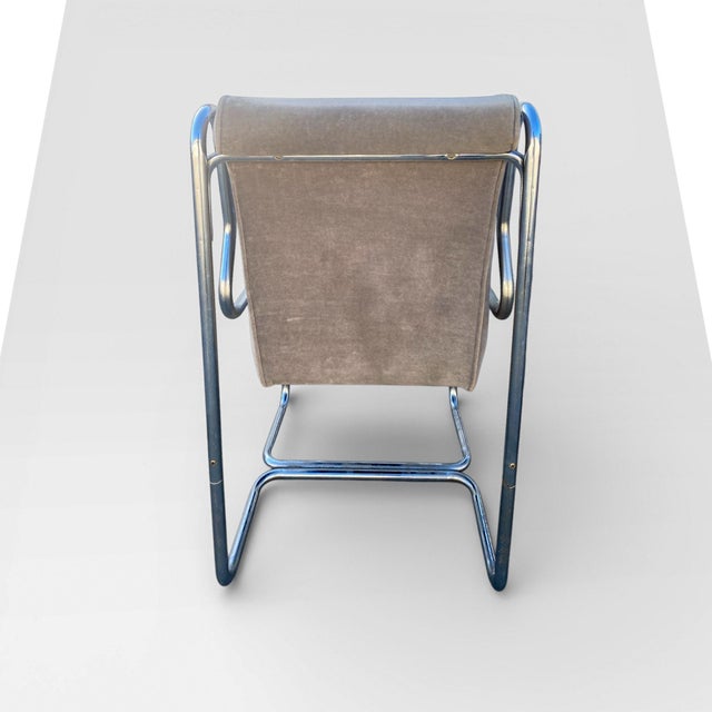 1980s Set of Six 1980s Chrome Cantilever Dining Chairs in Gray Velvet For Sale - Image 5 of 13