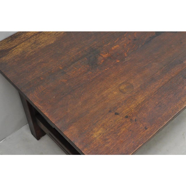 Brown Antique Gustav Stickley Arts & Crafts Mission Oak Two Drawer Library Table Desk For Sale - Image 8 of 18