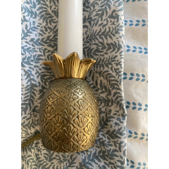 Late 20th Century Vintage Brass Electric Candlestick Light With Brass Pineapple Base For Sale - Image 5 of 10
