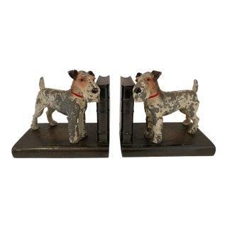 Cast Iron Fox Terrier Airedale Dog Bookends - a Pair For Sale