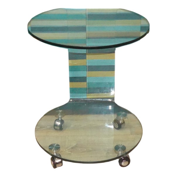 Vintage Round Side Table on Wheels, 1980s For Sale