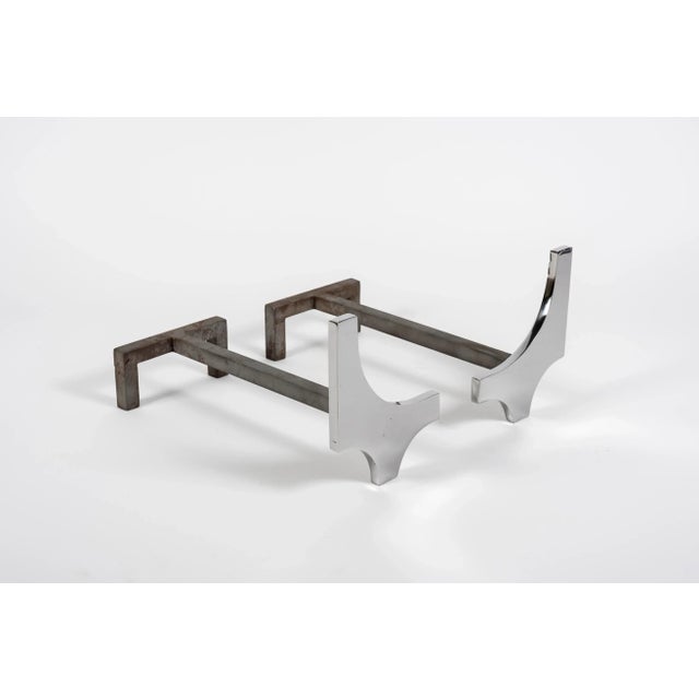Mid-Century Modern Abstract Metal Andirons, 1960s, Set of 2 For Sale - Image 3 of 6
