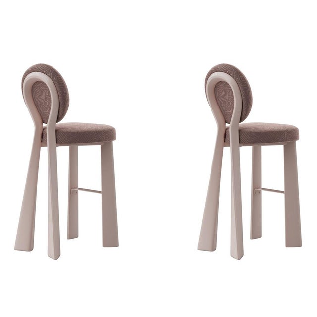 Purple Mary II Bar Chairs in Wood by Ottiu, Set of 2 For Sale - Image 8 of 8