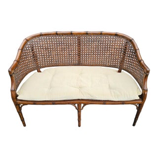 Vintage Chinese Chippendale Faux Bamboo and Cane Settee For Sale