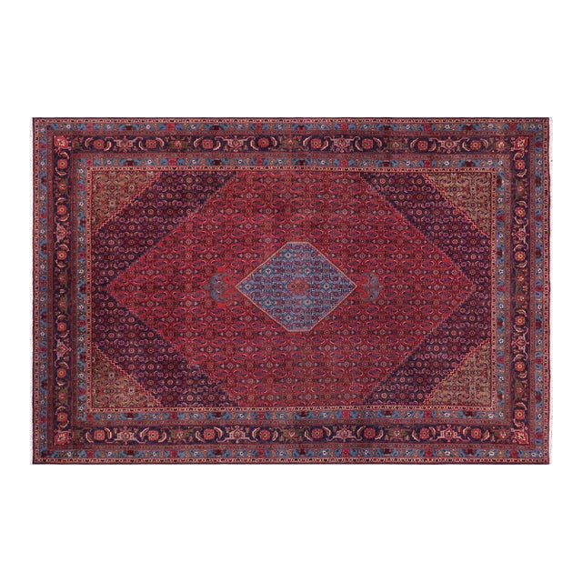 1970s Hand-Knotted Wool Area Rug - Vibrant Red, Blue Medallion 9.7x12.6 For Sale
