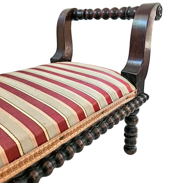 Late 19th Century Jacobethan Revival Miniature Striped Spool Bench For Sale - Image 4 of 18