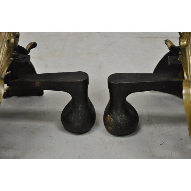 Metal Vintage French Rococo Style Bronze Acanthus Leafy Scroll Andirons - a Pair For Sale - Image 7 of 12