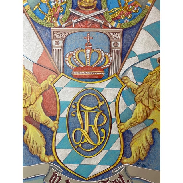 1960s Original Royal Bavarian Infantry Body Regiment Heraldic Army Pencil Drawing Art For Sale In New York - Image 6 of 12